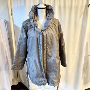 Puffer Coat Gray Women Lightweight 1X Stylish Collar Snaps Belt Pockets